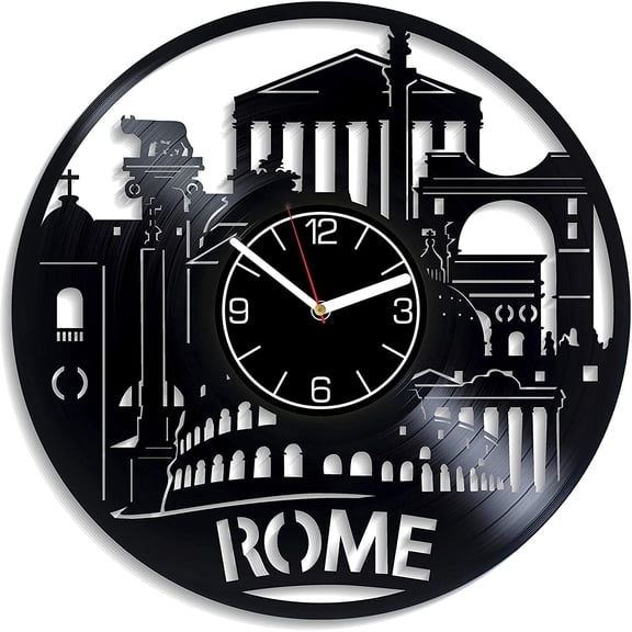 YanGxx Rome Vinyl Record Wall Clock Italy Decoration 12 inch Wall Clock Travel Art Birthday Gift for Man Rome Wall Art Italy Wall Clock Modern Travel Vinyl Clock Rome Art Xmas Gift for Boy