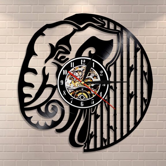 YanGxx Safari Animal Elephant Wall Clock Wildlife Elephant Nursery Art Home Decor Vinyl Record Silent Movement Elephant Wall Watch