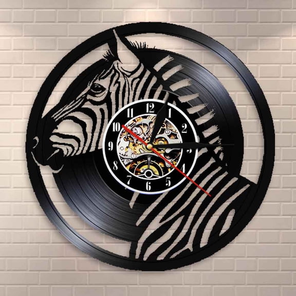 YanGxx Safari Animals Zebra Vinyl Record Wall Clock Pinto Horse Art African Wild Animal Silent Quartz Watch Nursery Home Room Decor