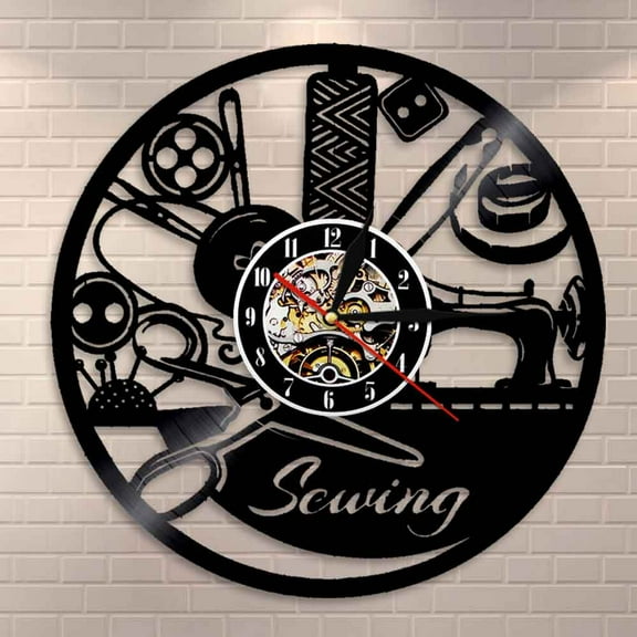 YanGxx Seamstress Sewing Room Decor Sewing Machine Contemporary Wall Clock Sewing Tools Vinyl Record Clock Fashion Store Wall Art