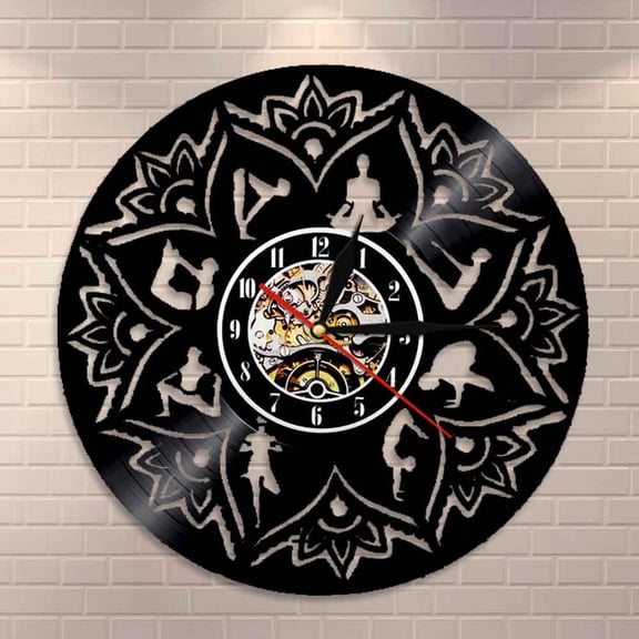 YanGxx Seed of Life Lotus Wall Art Zen Ornament Meditation Wall Clock Relaxation Yoga Focus Wall Decor Mandala Vinyl Record Wall Clock