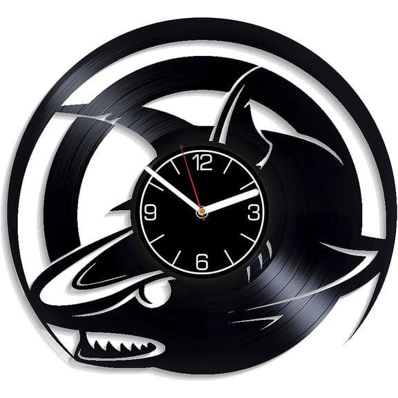 YanGxx Shark Vinyl Record Wall Clock Animal Decoration 12 inch Wall Clock Nature Art Birthday Gift for Him Shark Wall Art Wild Animal Clock Wall Clock Modern Shark Vinyl Clock Xmas Gift for Man