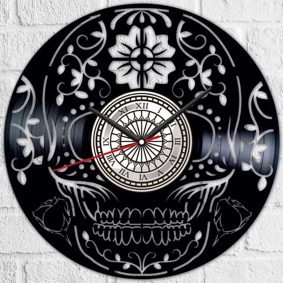 YanGxx Skull Day of The Dead Vinyl Record Wall Clock Retro style Wall clock Silent Home Decor Unique Art Special Home Accessories Creative Personality Gift