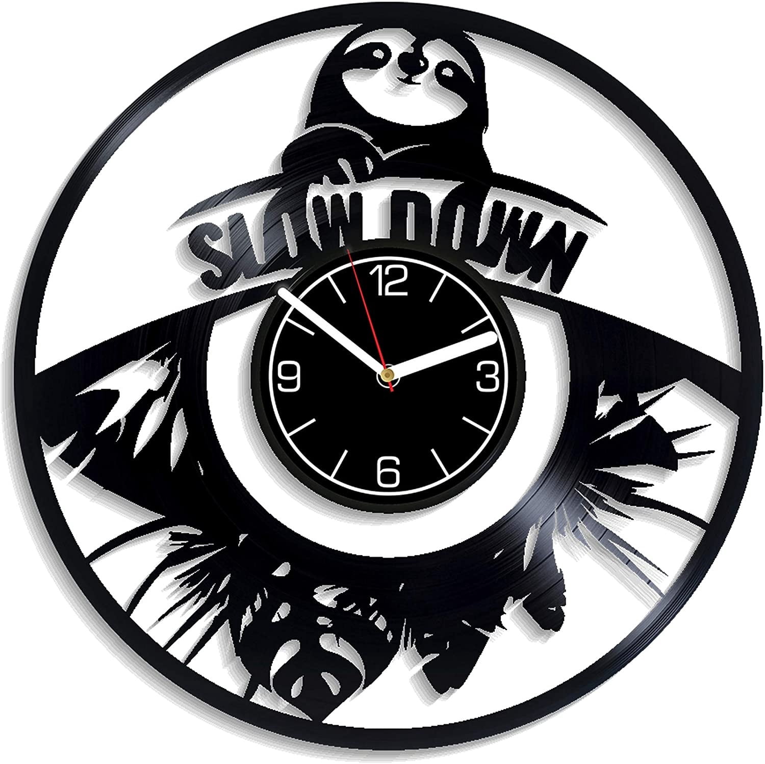 YanGxx Sloth Vinyl Record Wall Clock Animal Decoration 12 inch Wall ...