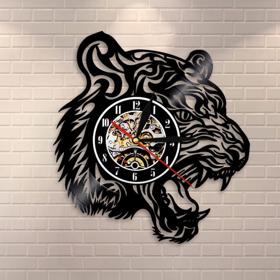 YanGxx Tiger Head Wall Clock Wild Animal Portrait Decorative Clock African Nature Wilderness Tiger Vinyl Record Clock Man Cave Gift