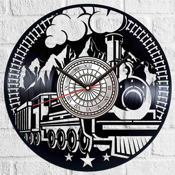 YanGxx Train Locomotive Vinyl Record Wall Clock Retro style Wall clock Silent Home Decor Unique Art Special Home Accessories Creative Personality Gift
