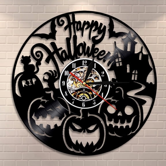 YanGxx Trick Or Treat Happy Halloween Vinyl Wall Clock Record Pumkins Halloween Decor Celebration Wall Art Horror RIP Artwork Watch