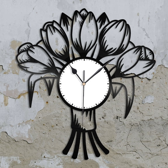 YanGxx Tulips Flowers Vinyl Wall Clock Unique Gift for Friends Home Room Office Decor Vintage Design Office Bar Room Home Decor
