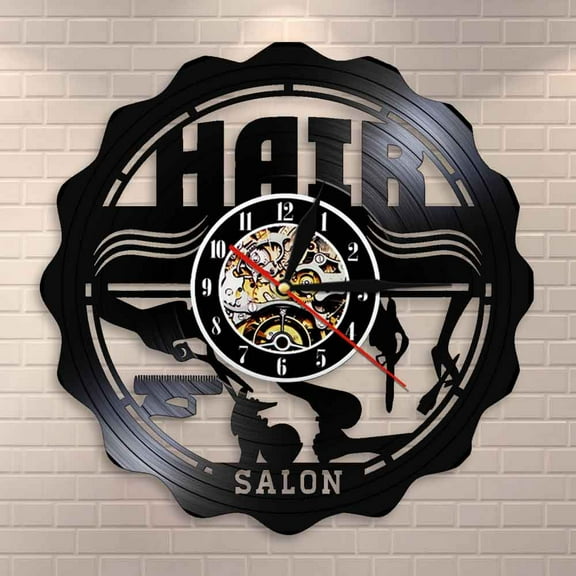 YanGxx Vintage Design Hair Stylist Hair Salon Vinyl Record Wall Clock Barber Shop Hairdresser Wall Art Decor Quiet Clock Watch