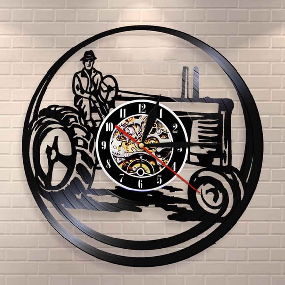 YanGxx Vintage Farm Truck Wall Clock Harvester Vinyl Record Wall Clock Pickup Truck Tractor Farmhouse Home Wall Decor Farmers Gift