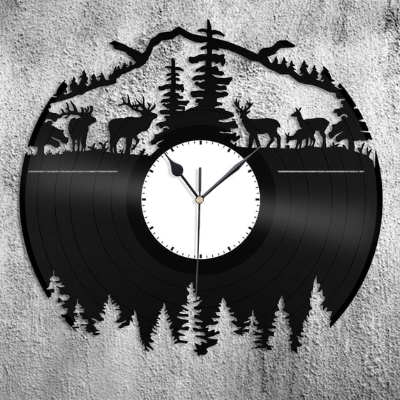 YanGxx Wooden Scene Vinyl Wall Clock Record Decorative Animals Unique Gift Room Decor Vintage Design Office Bar Room Home Decor