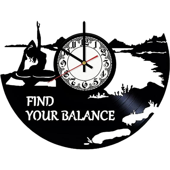 YanGxx Yoga Find Your Balance Vintage Black Vinyl Record Wall Clock Wall Art 3D Modern Design Office Bar Room Home Decor Gift