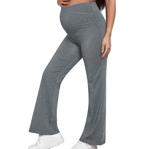 YanHong Maternity Pants Pregnant Women's New Arrival Flared Pants with Belly Support Slim High Waist Casual Wide Leg Pants for Pregnant Women's Clothing Gray S