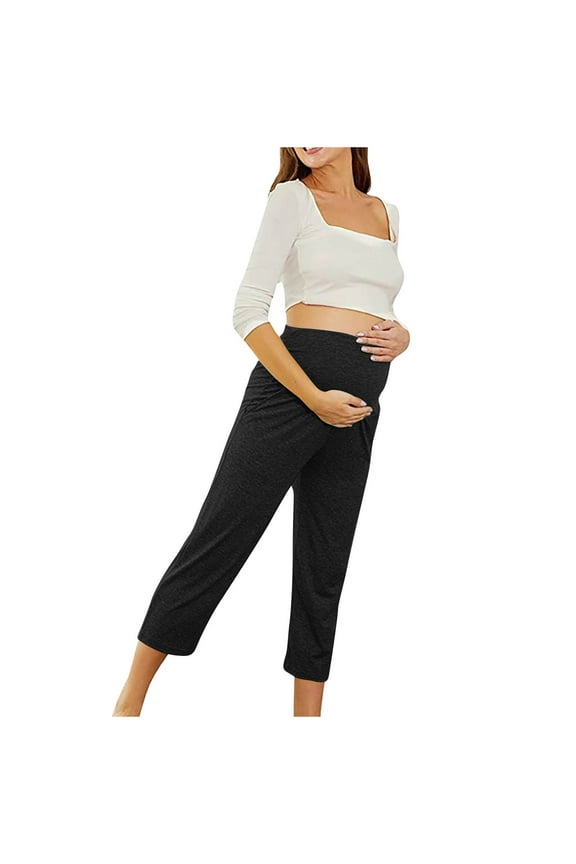 Maternity Pants Clearance Spring and Summer New Pregnant WomanThin Solid Mother Casual Comfortable Elastic Capris Pants Black M