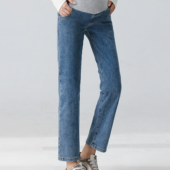 YanHong Maternity Pants Jeans Pregnant Women Clothing Denim Pants Pants Pregnant Women's Pants Blue L