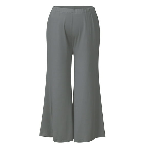 YanHong Maternity Pants Plus Size Women's Pregnancy Pants High Waisted Tummy Cropped Trousers Gray M