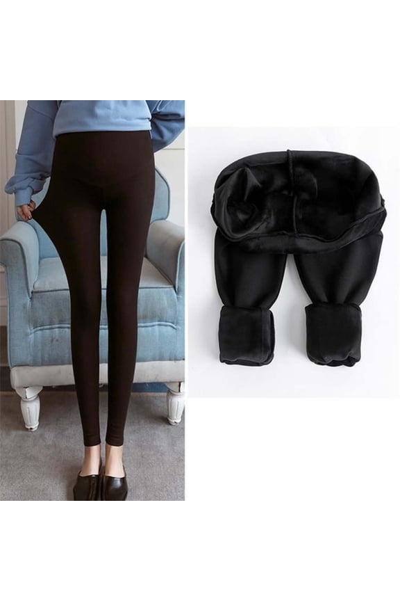 Maternity Pants Plus Size for Winter Winter Leggings Thickened underlay Pants Over The Belly High Waist Pregnancy Pants Black XXXL