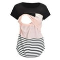 thumbnail image 1 of YanHong Nursing Tops Built-in Bra Cotton Womens Nursing Stripe Round Neck Short Sleeve Round Neck Breastfeeding Blouse with Pocket Pink XXL, 1 of 4