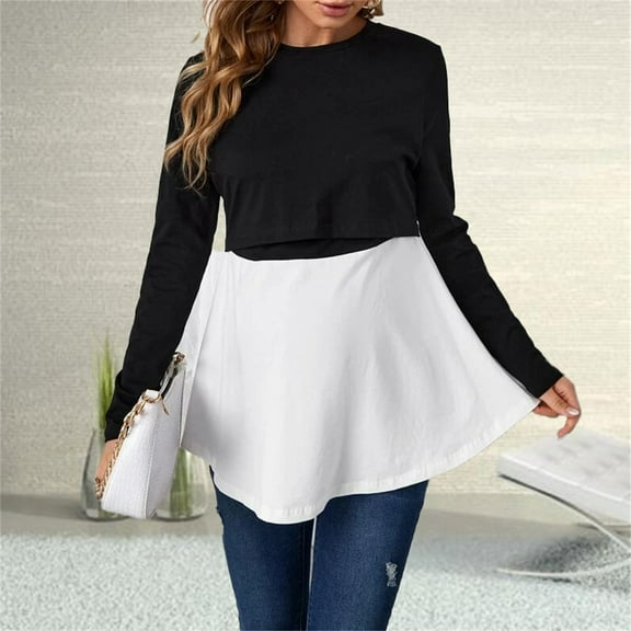 YanHong Nursing Tops Plus Size Long Sleeve Long Sleeve Neck Blouses Shirts Solid Color Women Top Long Sleeved Shirt Maternity Clothing Breastfeeding Button Top White XL