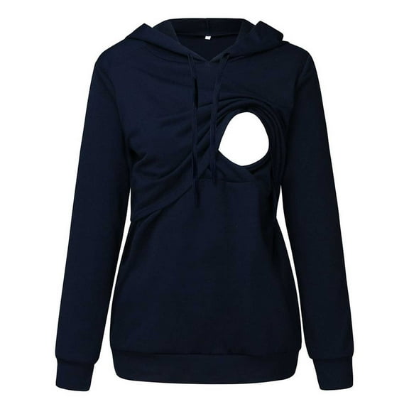 YanHong Nursing Tops Plus Size Long Sleeve Nursing Tops for Breastfeeding on Built-in Bra Women Pregnant Tops Nursing Long Sleeves Hooded Clothes Casual Blouse Blue M