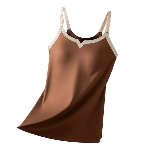 YanHong Nursing Tops Plus Size Spring Summer Nursing Tops for Breastfeeding on Built-in Bra Plus Size Comfortable Sleeveless Solid Color V-Neck Sling Tank Tops Camisoles Brown XXXL