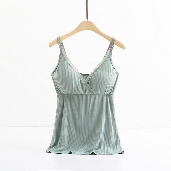 YanHong Nursing Tops Plus Size Spring Summer Nursing Tops for Breastfeeding on Clearance Built-in Bra Round-Neck Solid Color Sleeveless Tank Tops Breast Feeding Pregnant T-Shirt Cami Green XL