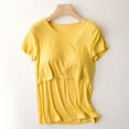 thumbnail image 1 of YanHong Nursing Tops Plus Size Spring Summer Nursing Tops Built-in Bra Cotton Round-Neck Solid Color Short Sleeve Breast Feeding Pregnant Nursing Women Blouse Tops T-Shirt Yellow XXL, 1 of 3