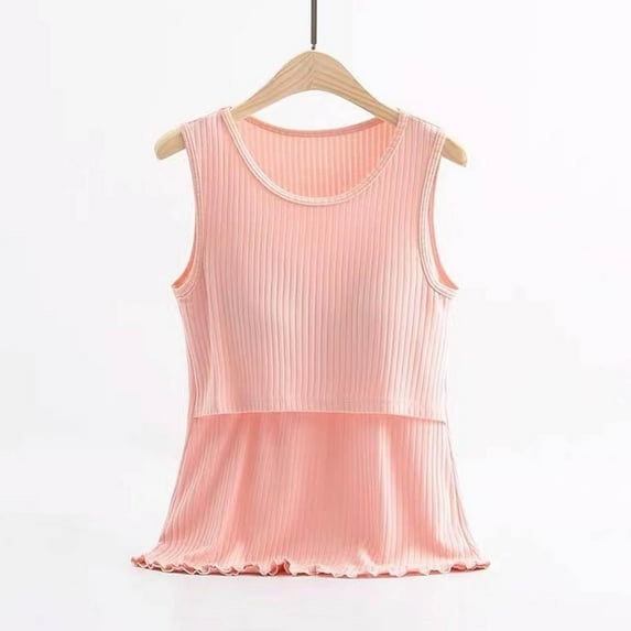YanHong Nursing Tops Plus Size Spring Summer Nursing Tops Built-in Bra Cotton Women Solid Color Breast Feeding Pregnant Nursing T-Shirt Blouse Sleeveless Round-Neck Tank Tops Pink XXL
