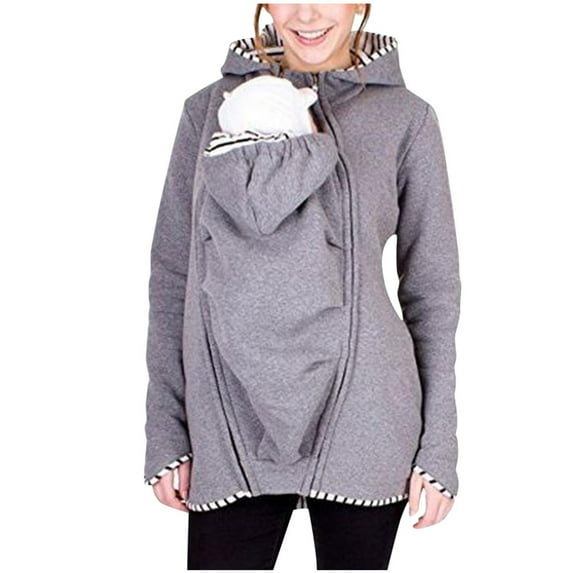 YanHong Nursing Tops Winter Long Sleeve Plus Size 3x Fashion Women's Long Sleeve Breastfeeding Blouse Tops Multi Functional Kangaroo Hoodie Tops Parenting Bag Hoodie Gray XL