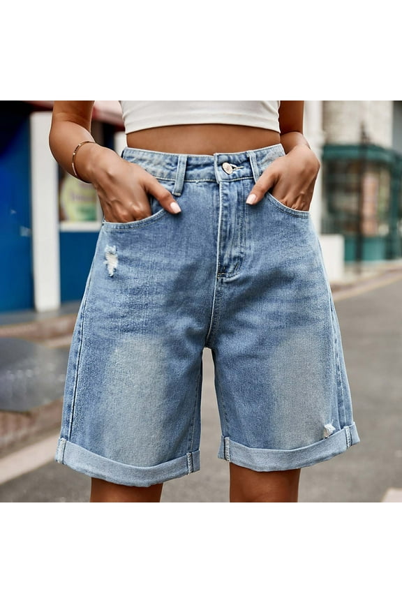 Shor ts for Women Jeans Womens Shorts Denim Fashion Women's Denim Button Zipper Short Summer Mid Waist Pockets Jean Shorts Blue S