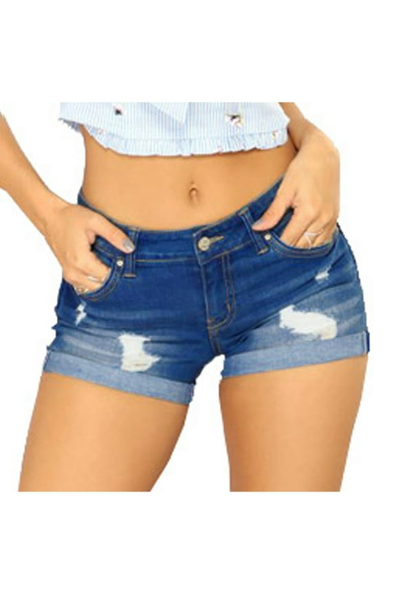 Shor ts for Women Jeans Womens Shorts Denim Fashion Women's Pocket Solid Jeans Pants Female Hole Bottom Casual Shorts Blue S