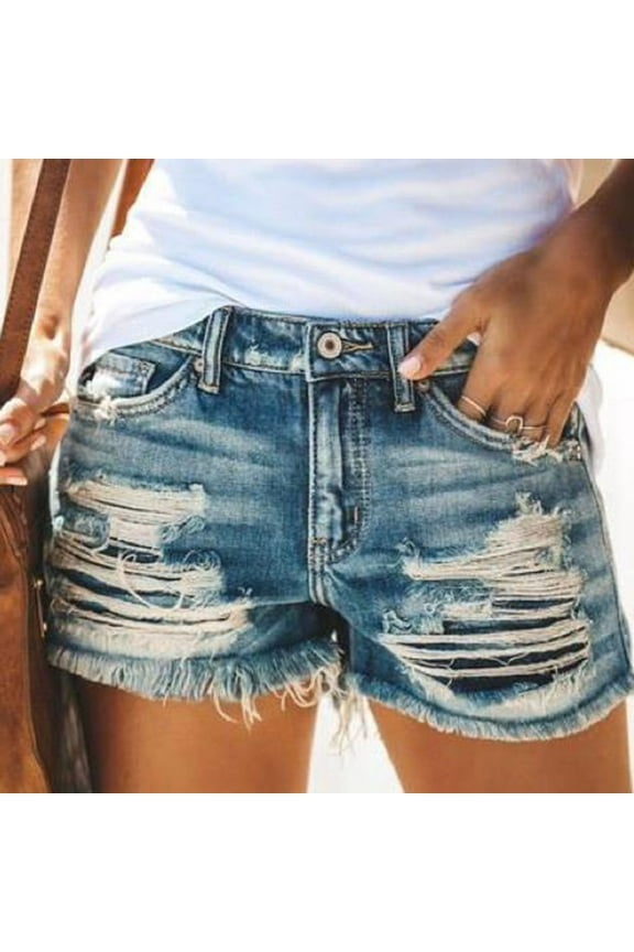 Shor ts for Women Jeans Womens Shorts Denim Women Summer Pants Sexy High Waist Slim Hole Shorts pants Blue M