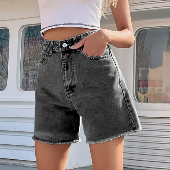 YanHong Shor ts for Women Jeans Womens Shorts Denim Women's Casual Shorts Fashion High-Waisted Jeans Gray L