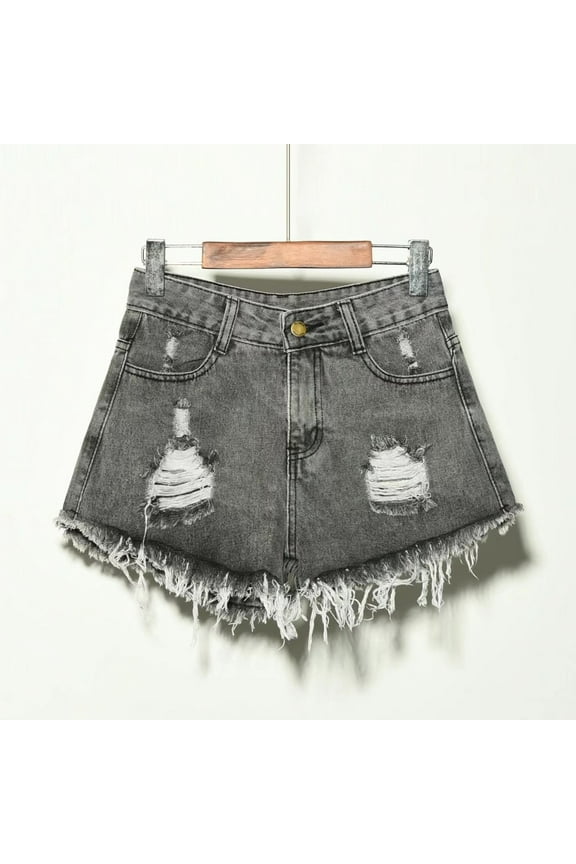 Shor ts for Women Jeans Womens Shorts Denim Women's Fashion Solid Color Large Size Pockets High Waist Tightness Denim Shorts Gray XXL