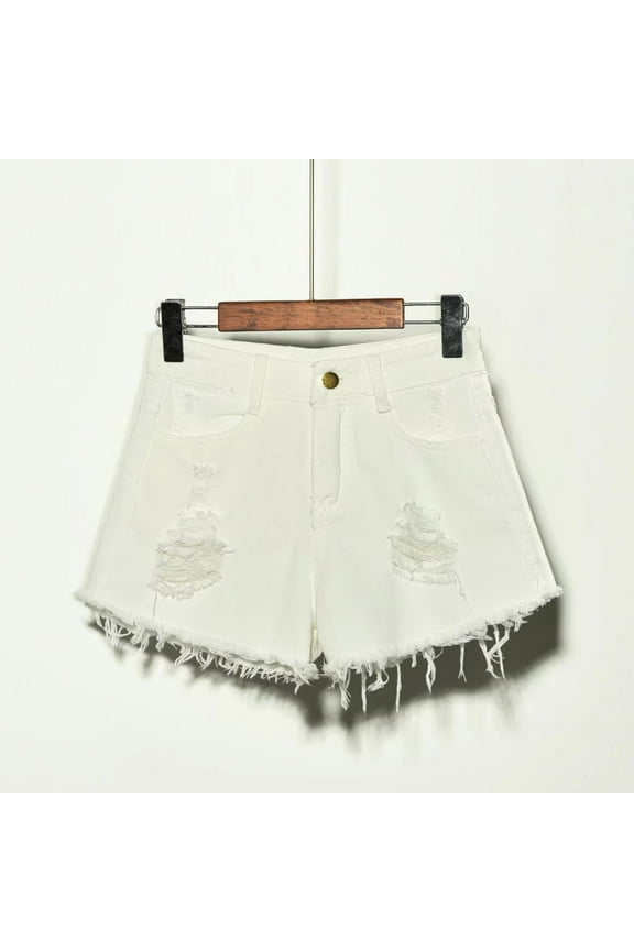 Shor ts for Women Jeans Womens Shorts Denim Women's Fashion Solid Color Large Size Pockets High Waist Tightness Denim Shorts White S