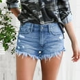 thumbnail image 1 of YanHong Shor ts for Women Jeans Womens Shorts Denim Women's Stretchy Denim High-Waist Shorts Frayed Ripped Shorts with Pockets Pants Blue S, 1 of 8