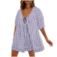 thumbnail image 1 of YanHong Shorts for Women Clearance Woman Fashion Print Round Neck Drawstring Short Sleeve Pockets Jumpsuit Purple L, 1 of 2