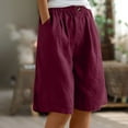 thumbnail image 1 of YanHong Shorts for Women Plus Size Clearance Women's Half Shorts Pants Summer Elastic Waist Buttons Casual Linen Pockets Pants Red XXL, 1 of 7