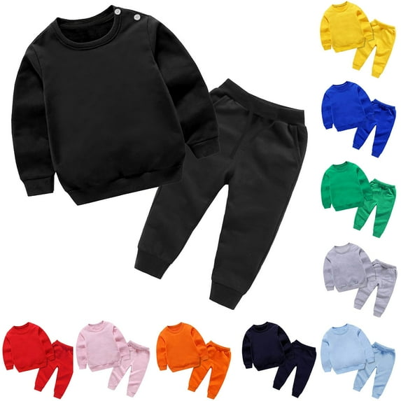 YanHoo 12M-12Y Toddler Tracksuit Set Solid Color Fleece Pullover Tops and Jogger Pants 2 Piece Outfits Youth Kids Activewear Set Yellow,9-10 Years