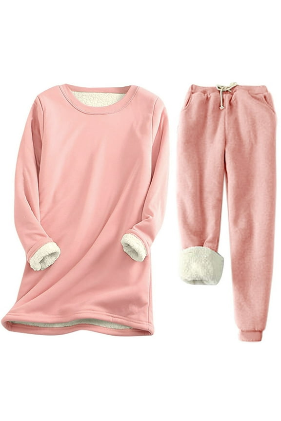 2 Piece Lounge Set Women Fleece Two Piece Set Women Plus Size Winter Warm Fleece Lined Loungewar Thicken Thermal Plush Crewneck Sweatshirts Pullover Tops Pants Set 2026 Sales