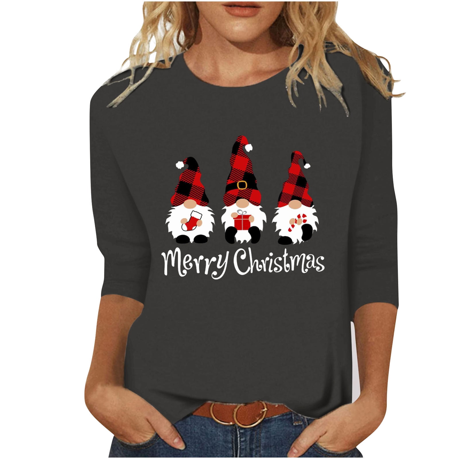 YanHoo 2023 Walmart Prime Sale Christmas 3/4 Sleeves Shirts for Women