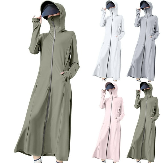 YanHoo 2026 Sun Protection Clothing Women Long Sleeve UPF 50+ Swimsuit Cover Up Lightweight Full Zip UV Dresses for Women Gray,Free Size
