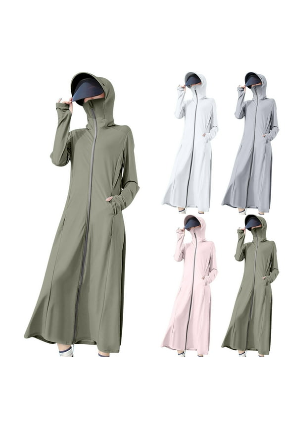 2026 Sun Protection Clothing Women Long Sleeve UPF 50+ Swimsuit Cover Up Lightweight Full Zip UV Dresses for Women White,Free Size
