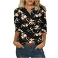 thumbnail image 1 of YanHoo 3/4 Sleeve Henley Shirts for Women 2024 Button V Neck 3/4 Sleeve Tops Dressy Loose Fit Casual 3/4 Length Sleeve Blouse Tunics 2024 Summer Savings, 1 of 6