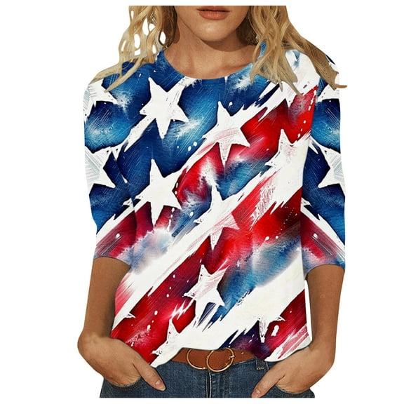 YanHoo 3/4 Sleeve Patriotic Tops for Women 4th of July Outfits for Women Shirts Outfits