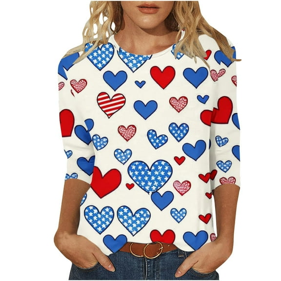 YanHoo 3/4 Sleeve Patriotic Tops for Women 4th of July Outfits for Women Shirts Outfits