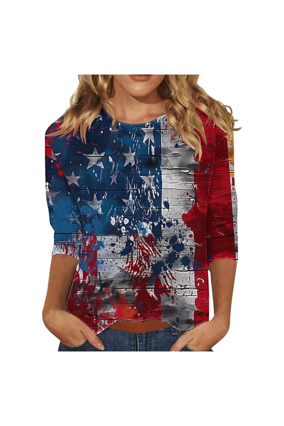 3/4 Sleeve Patriotic Tops for Women 4th of July Outfits for Women Shirts Outfits