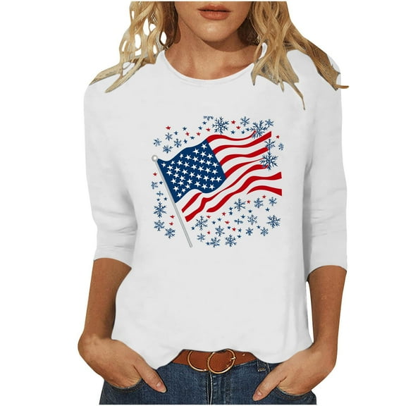 YanHoo 3/4 Sleeve Patriotic Tops for Women 4th of July Outfits for Women Shirts Outfits