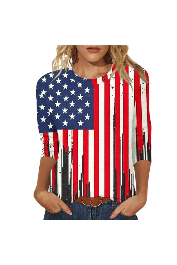 3/4 Sleeve Patriotic Tops for Women 4th of July Outfits for Women Shirts Outfits