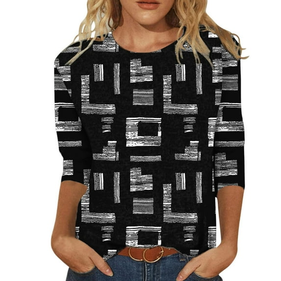 YanHoo 3/4 Sleeve Shirts for Women Tshirts Women Graphic Tees Vintage 3/4 Sleeve Dressy Casual Party Top 3/4 Sleeve Crewneck Loose Fit Top 2025 Summer Savings Walmart Prime